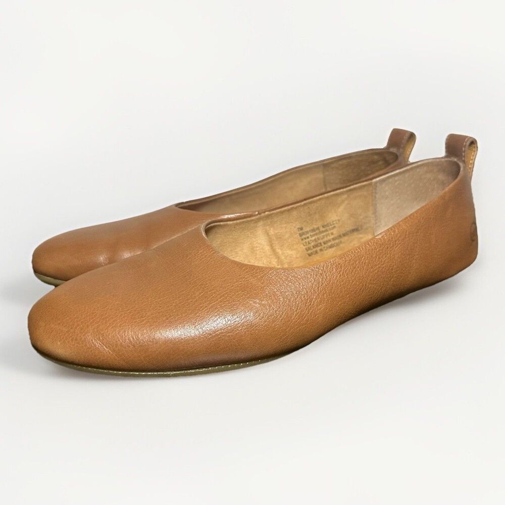BORN Tan Square Toe Ballet Flats Comfort Slip On Shoes Leather Women's 7‎